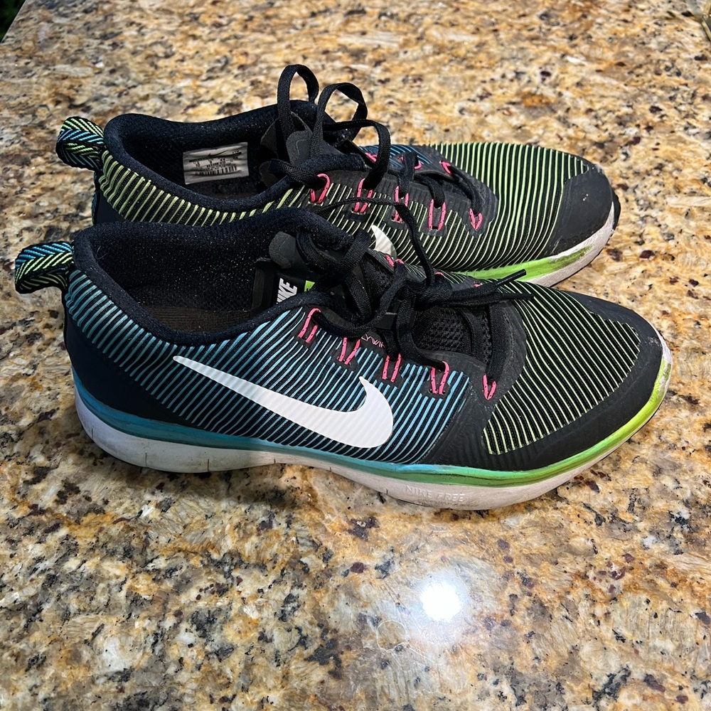 Nike Black with Green and Blue Striped Athletic Shoes